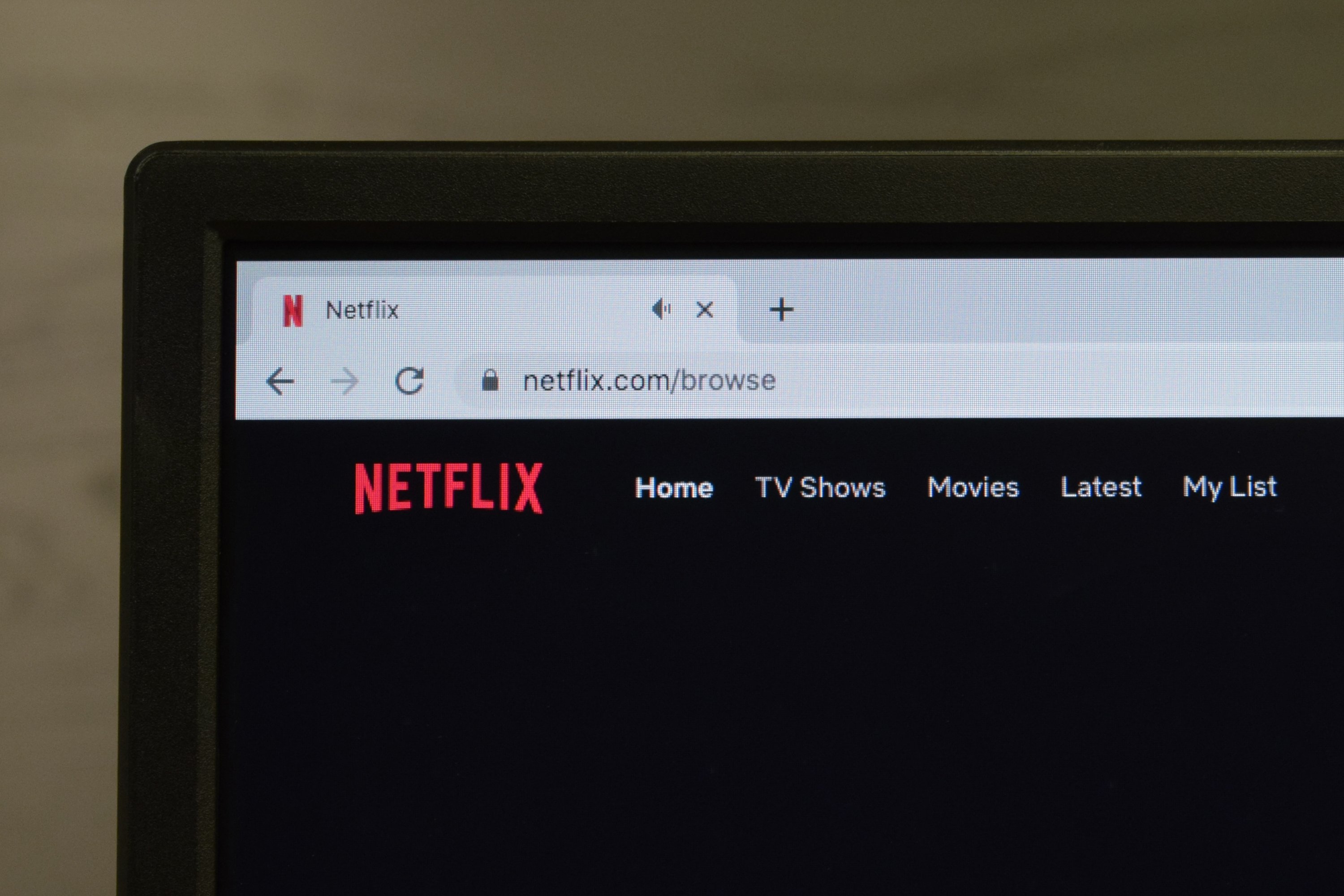 Netflix logo on computer monitor, Netflix-Logo auf Computermonitor