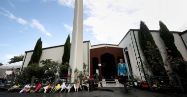 A visitor leaves the Al Noor Mosque after mid-day prayers in Christchurch, New Zealand, April 2019. (AFP Photo)