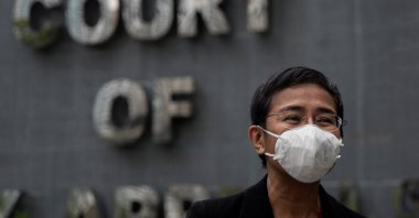 Filipino journalist and Rappler CEO Maria Ressa speaks to the media after testifying before the Court of Tax Appeals in Quezon City, Metro Manila, Philippines, March 4, 2021. (Reuters Photo)