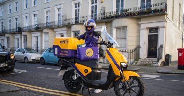 A Getir courier is seen beside his bike, London, U.K., Jan. 27, 2021. (Courtesy of Getir)