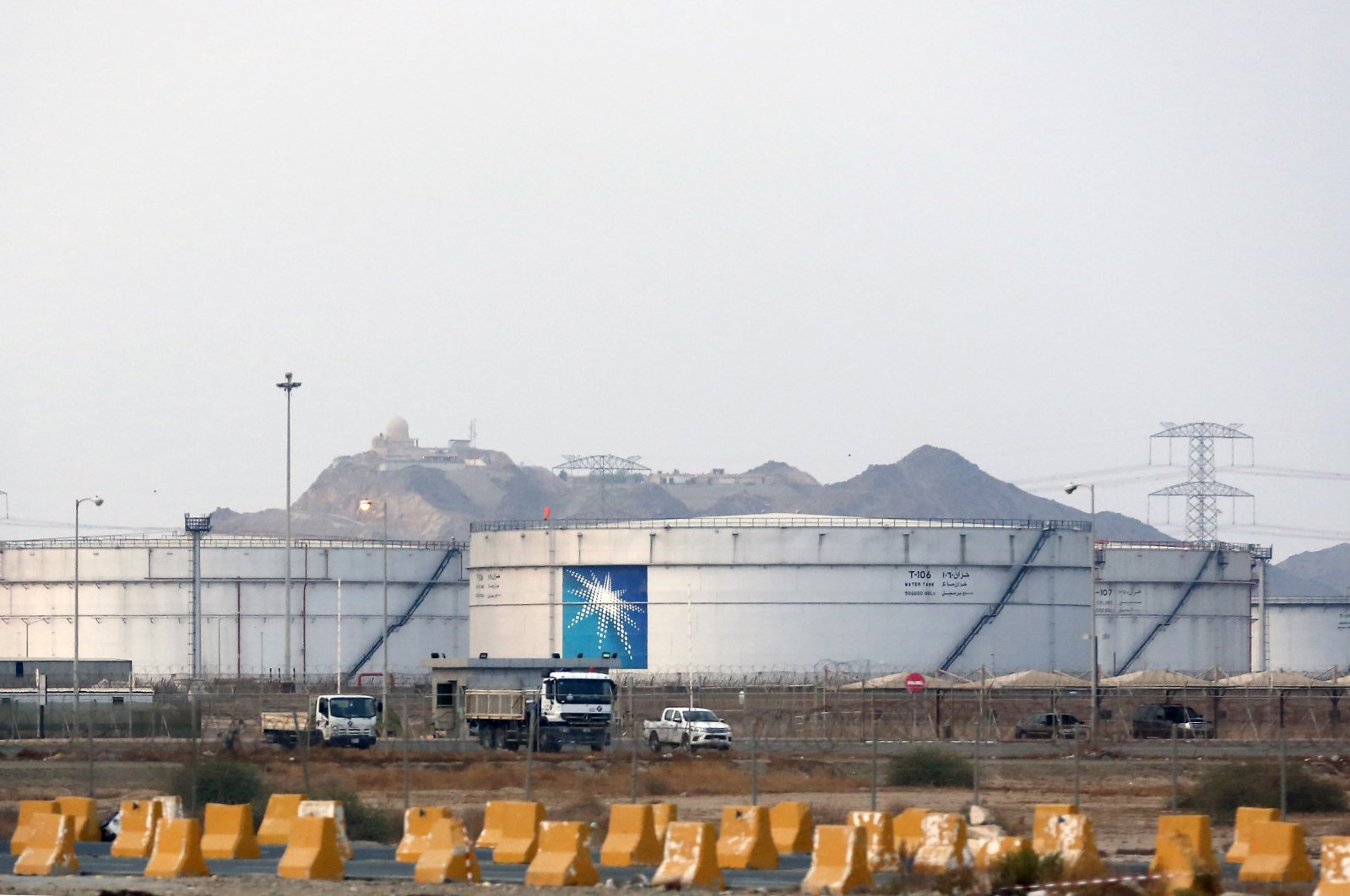 Storage tanks at the North Jiddah bulk plant, an Aramco oil facility, in Jiddah, Saudi Arabia, Sept. 15, 2019. (AP Photo)