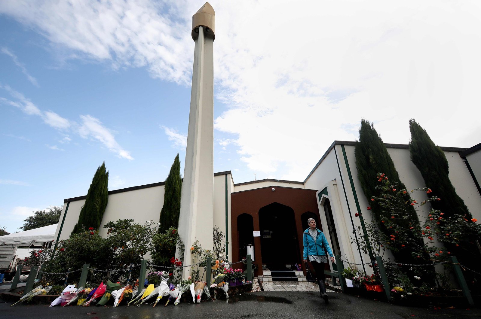 A visitor leaves the Al Noor Mosque after mid-day prayers in Christchurch, New Zealand, April 2019. (AFP Photo)