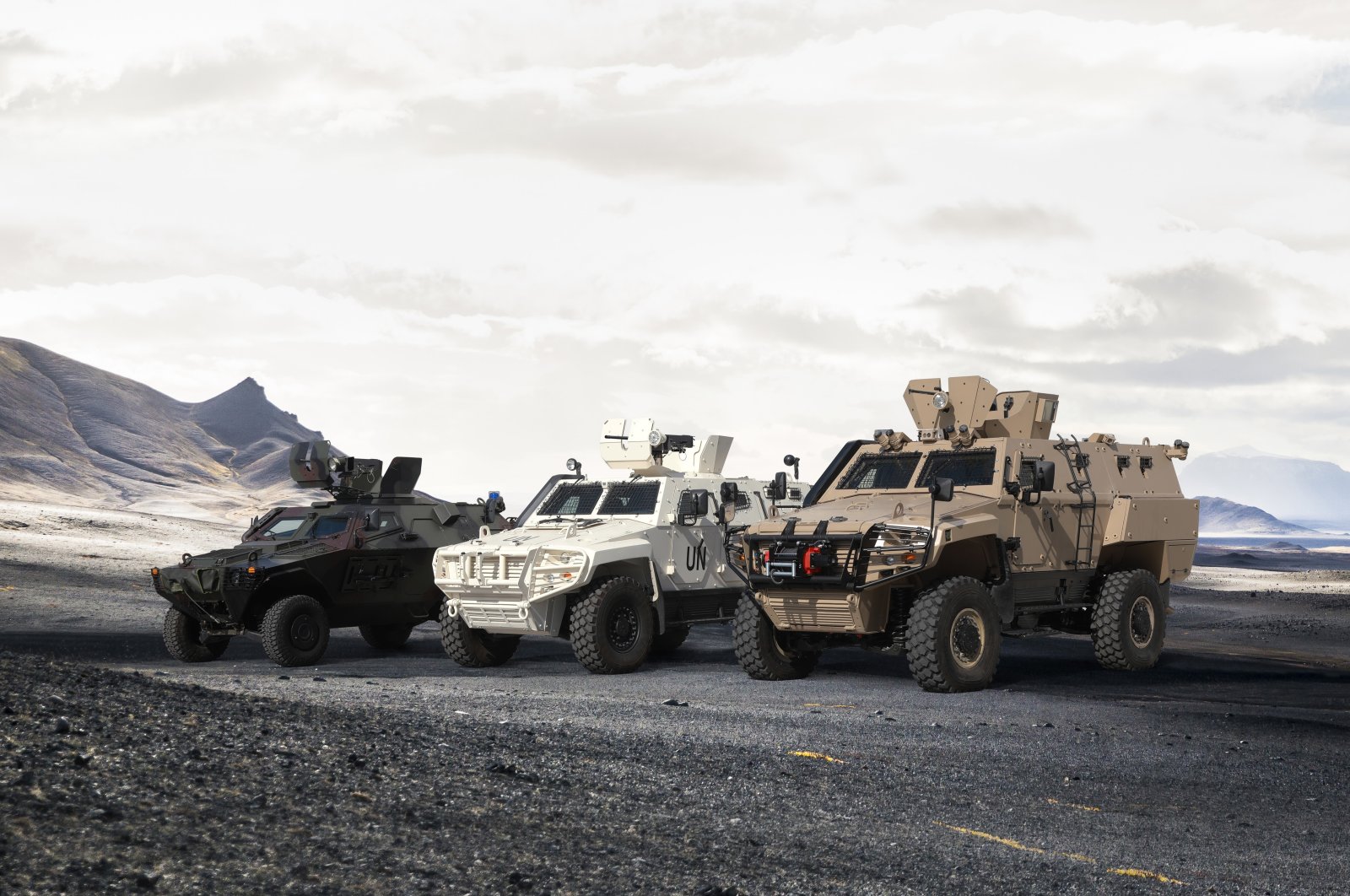 Some of Otokar's armored vehicles, including the new Cobra II MRAP (R) seen in the photo provided on March 3, 2021. (Courtesy of Otokar )