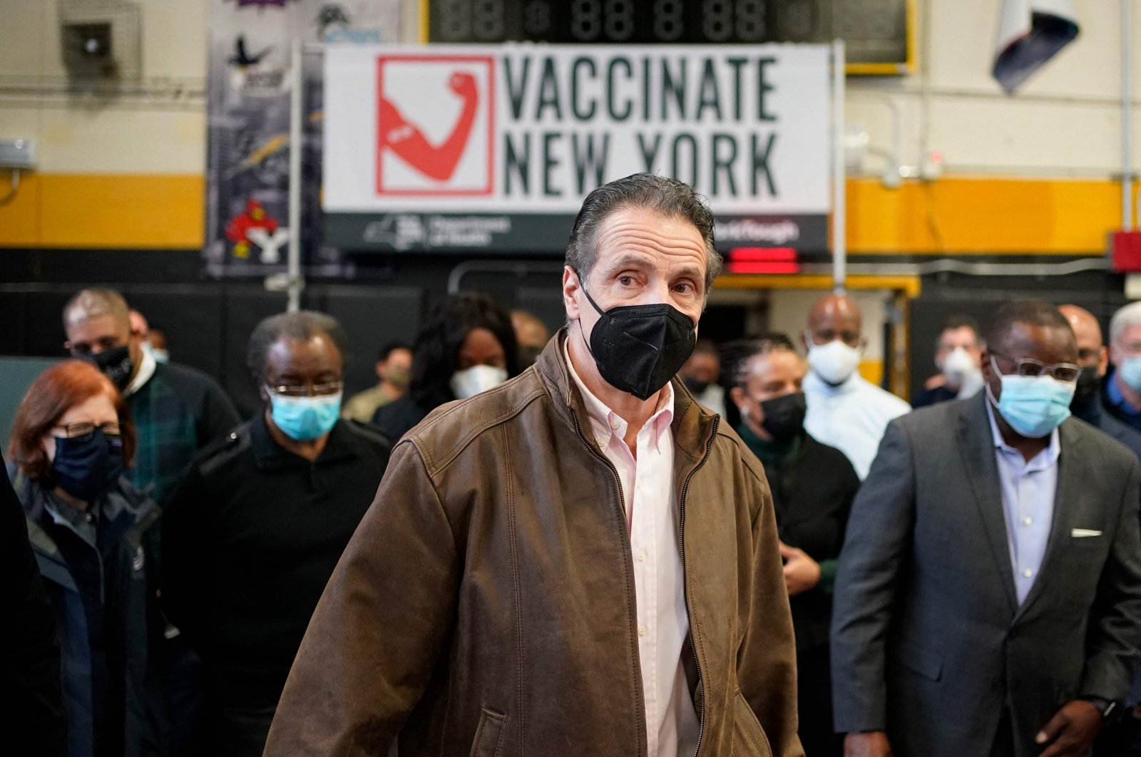 New York Gov. Andrew Cuomo arrives at a vaccination site in the Brooklyn borough of New York City, New York, U.S., Feb. 22, 2021. (AFP Photo)