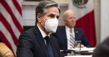 U.S. Secretary of State Antony Blinken listens as U.S. President Joe Biden participates in a meeting with his Mexican counterpart, at the White House, Washington, D.C., U.S., March 1, 2021. (EPA Photo)