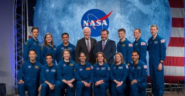 US Senators Ted Cruz and John Cornyn pose with Nasa and Canadian Space Agency graduating astronauts during the ceremony at Johnson Space Center in Houston Texas, on January 10, 2020. (AFP Photo)
