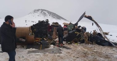 A view of the wrecked helicopter at the crash site, in Bitlis, eastern Turkey, Mar. 4, 2021. (İHA PHOTO) 