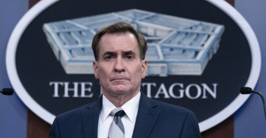 Pentagon spokesman John Kirby listens to a question during a media briefing at the Pentagon, Friday, March 5, 2021, in Washington. (AP Photo)