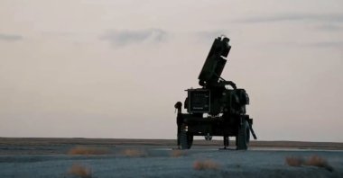 Turkey's Hisar-O+ air defense system can be seen in the screenshot provided on March 9, 2021, from SSB's video of the test firing. (DHA Photo)