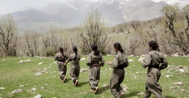 Female PKK terrorists in their camp situated in the mountains on the Iran-Iraq border, April 8, 2012. (Getty Images)