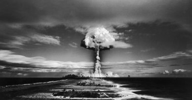 A mushroom cloud forms as a nuclear test is carried out at Mururoa, Tuamotu Archipelago in French Polynesia, Oct. 30, 1971. (Gamma-Rapho via Getty Images)