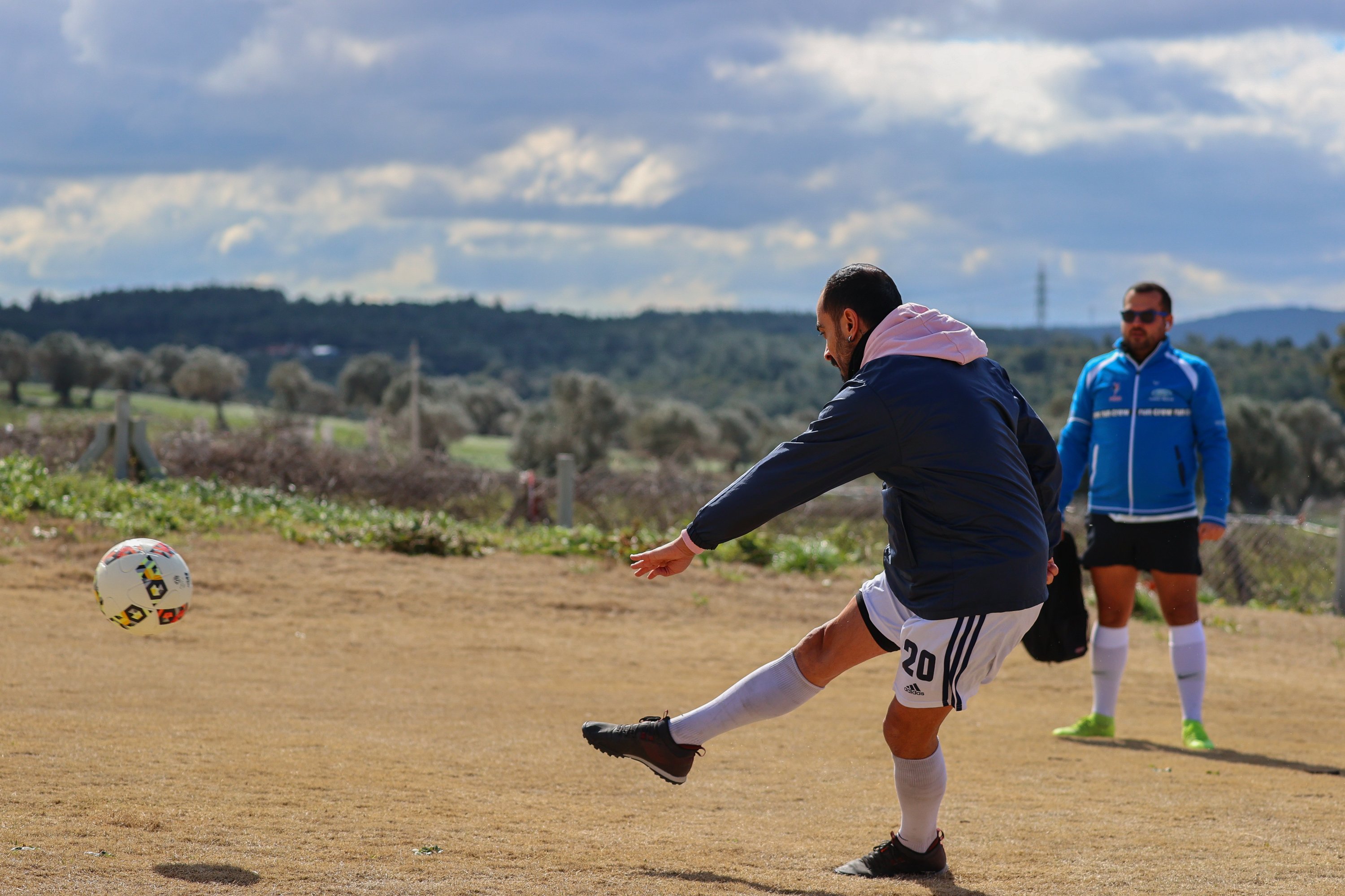 A footgolf player takes a shot during a footgolf game in Urla district, Izmir province, western Turkey, March 10, 2021. (AA Photo)
