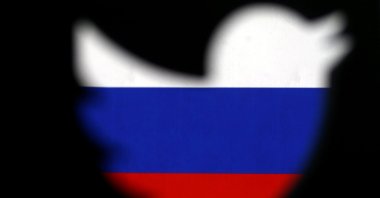 A 3D-printed Twitter logo displayed in front of the Russian flag is seen in this illustration picture, Oct. 27, 2017. (Reuters Photo)