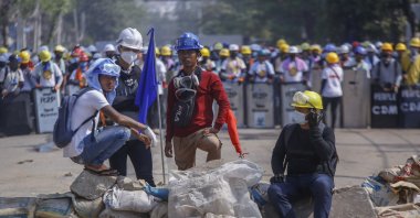 Anti-coup protesters gather in Yangon, Myanmar, March 10, 2021. (AP Photo)