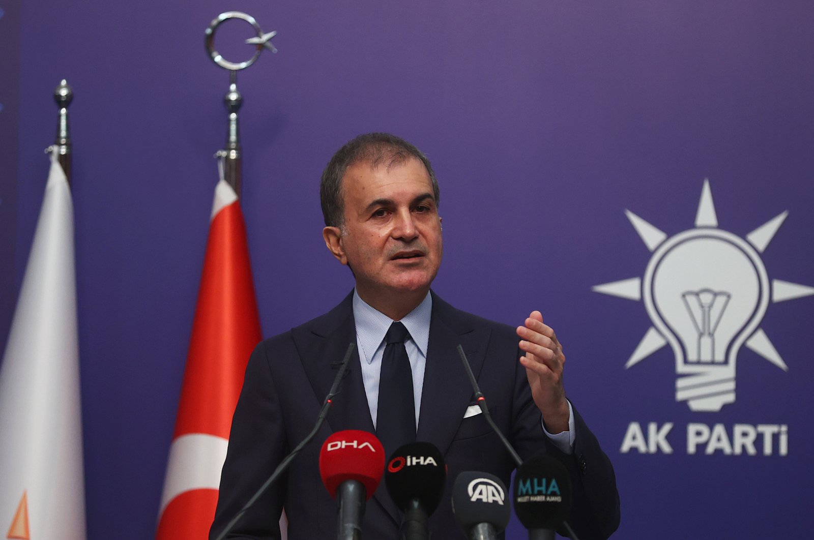 The ruling Justice and Development Party (AK Party) spokesperson Ömer Çelik speaks in the capital Ankara, Turkey, March 9, 2021. (AA Photo)