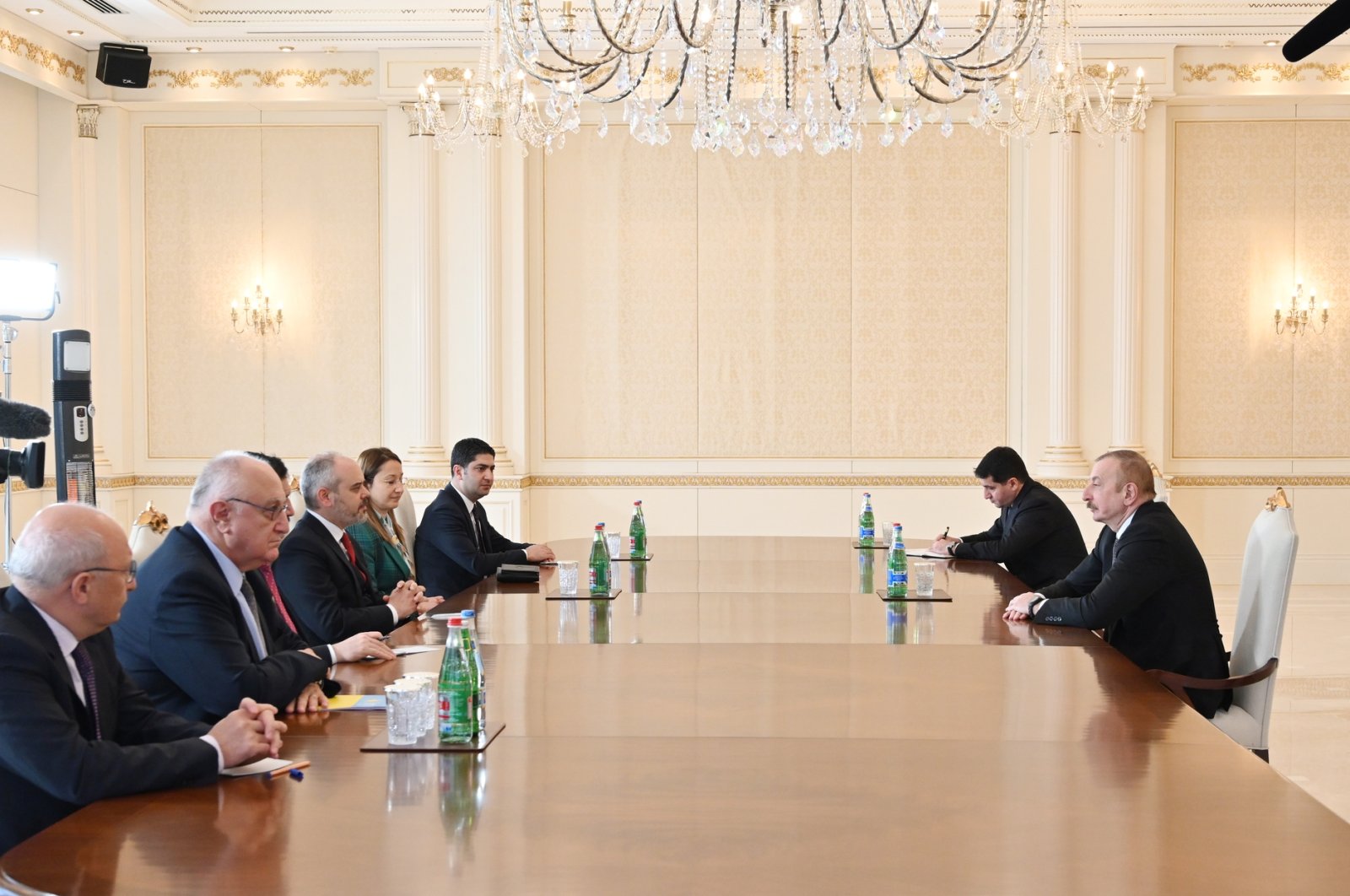 Azerbaijan's President Ilham Aliyev (R) receives a Turkish delegation in Baku, Azerbaijan, March 9, 2021. (AA Photo)