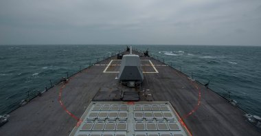 United States Navy Arleigh Burke-class guided-missile destroyer USS John Finn (DDG 113) transits the Taiwan Strait March 10, 2021 in this handout provided by the U.S. Navy. (Reuters Photo)