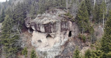 An external view of the cave where the ancient tools were found, in Trabzon, northern Turkey, March 11, 2021. (IHA PHOTO)