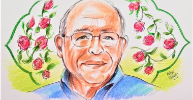 An illustration depicting late Turkish academic and bureaucrat Ahmet Haluk Dursun by Erhan Yalvaç.