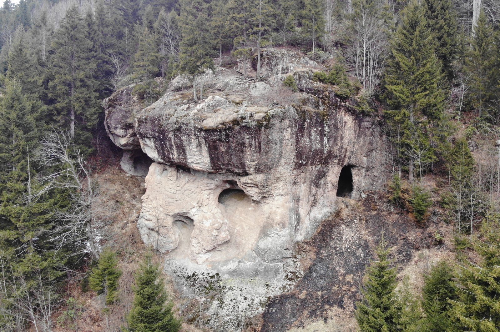 An external view of the cave where the ancient tools were found, in Trabzon, northern Turkey, March 11, 2021. (IHA PHOTO)