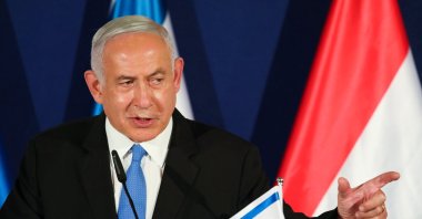 Israeli Prime Minister Benjamin Netanyahu gestures as he delivers a joint statement with Hungarian Prime Minister Viktor Orban and Czech Prime Minister Andrej Babis during their meeting in Jerusalem, Israel, March 11, 2021. (REUTERS)