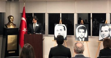 A commemoration ceremony for the Turkish diplomats who were killed by Armenian terrorists in Los Angeles, California, U.S., Jan. 28, 2021. (AA Photo)