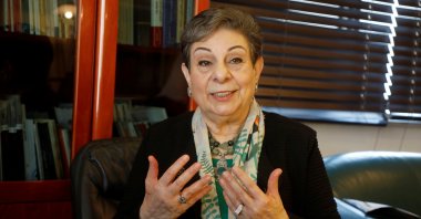 Palestinian politician Hanan Ashrawi gestures during an interview with Reuters, in Ramallah, Israeli-occupied West Bank, Palestine, Feb. 3, 2021. (Reuters Photo)