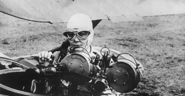 Turkish aviator Sabiha Gökçen (1913 - 2001), adopted daughter of Mustafa Kemal Atatürk, as Flight Lieutenant in the Turkish Air Force, 3rd May 1938. (Getty Images)