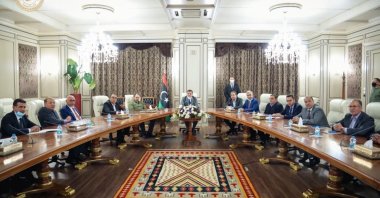 Libya's new interim prime minister, Abdul Hamid Dbeibah, speaks at the first Cabinet meeting in Tripoli, Libya, March 14, 2021. (IHA Photo)