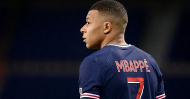 Paris Saint-Germain's French forward Kylian Mbappe looks on during the French L1 football match between PSG and Nantes at the Parc des Princes stadium in Paris, March 14, 2021. (AFP Photo)
