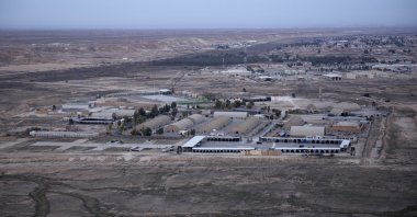 Aerial photo taken from a helicopter shows Ain al-Asad air base in the western Anbar desert, Iraq on Dec. 29, 2019. (AP File Photo)