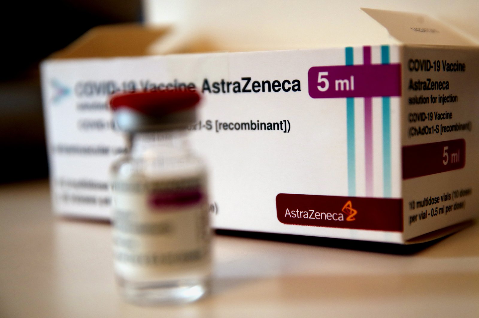 A box of AstraZeneca vaccine is pictured in a pharmacy in Boulogne Billancourt, outside Paris, Monday, March 15, 2021. (AP Photo)