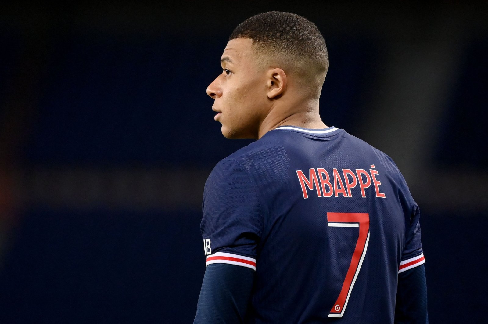 Paris Saint-Germain's French forward Kylian Mbappe looks on during the French L1 football match between PSG and Nantes at the Parc des Princes stadium in Paris, March 14, 2021. (AFP Photo)