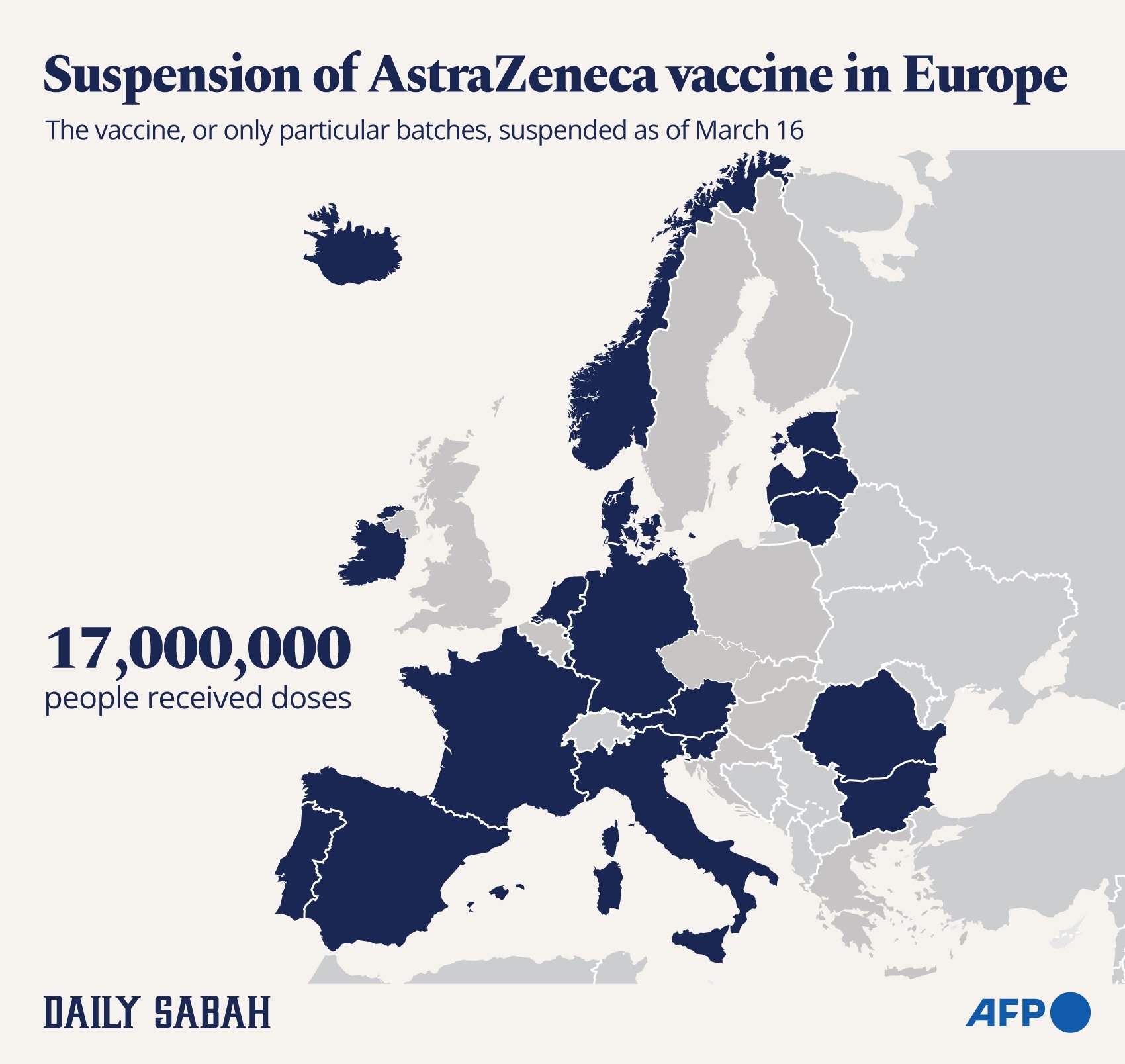 A number of countries in Europe have suspended the use of the AstraZeneca COVID-19 vaccine. (Infographic by Daily Sabah)
