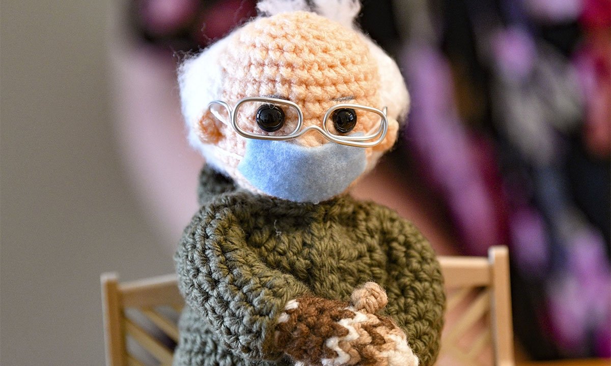 The crocheted Bernie Sanders doll made by Tobey King of Corpus Christi, Texas.  (AP photo)
