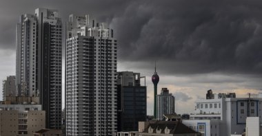 A storm is seen on the horizon against the skyline of Colombo, Sri Lanka, Nov. 16, 2019. (Getty Images)