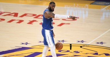 Los Angeles Lakers forward LeBron James gestures during an NBA match against Minnesota Timberwolves at Staples Center, Los Angeles, California, March 16, 2021. (AFP Photo)