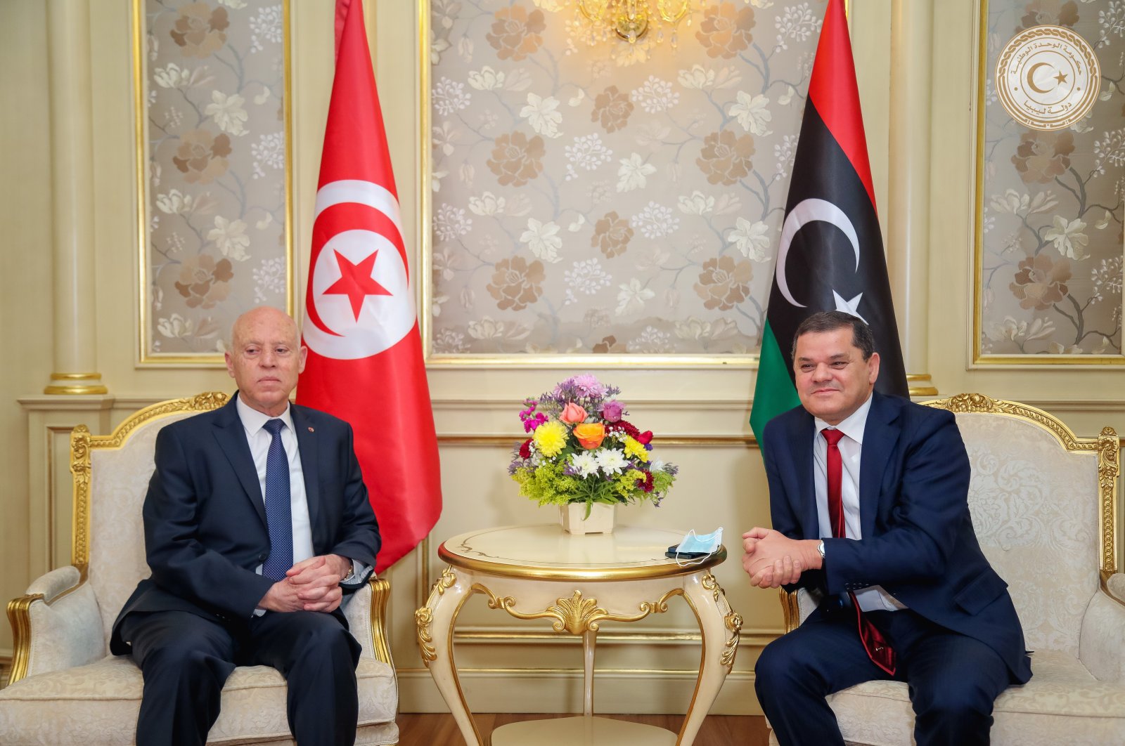 Tunisia's President Kais Saied meets with Libya's Prime Minister Abdulhamid Dbeibeh in Tripoli, Libya March 17, 2021. (Media Office of the Prime Minister via Reuters)