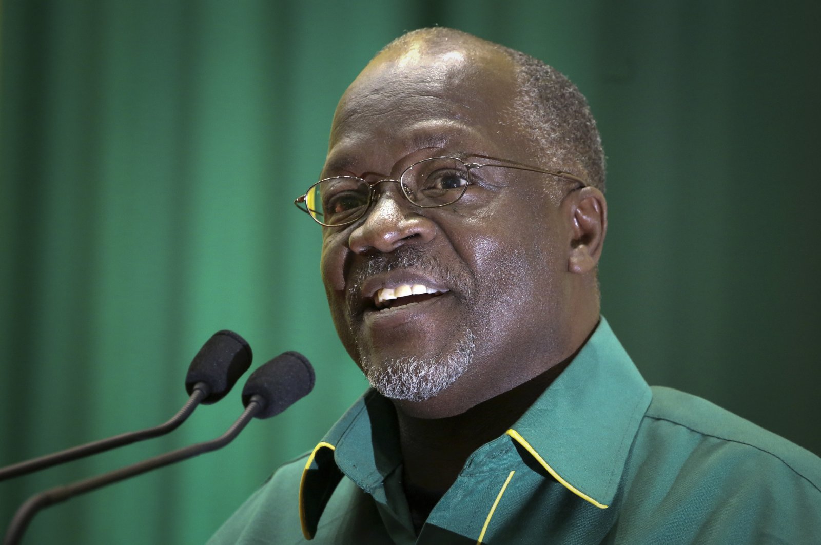 In this Saturday, July 11, 2015 file photo, Tanzania's then public works minister and presidential candidate John Magufuli speaks at an internal party poll to decide the ruling Chama Cha Mapinduzi (CCM) party's presidential candidate, which they later chose him to be, in Dodoma, Tanzania. (AP Photo)