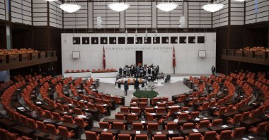 The Peoples' Democratic Party (HDP) lawmakers in protest after the parliament stripped a HDP deputy's parliamentary seat, Ankara, Turkey, March 17, 2021. (AA Photo)