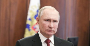 Russian President Vladimir Putin gives a speech to war veterans, military personnel, the civilian staff of the Russian Armed Forces at The Kremlin in Moscow, Russia Feb. 23, 2021. (AFP Photo)