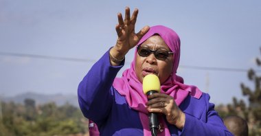 Tanzania's Vice President Samia Suluhu Hassan speaks during a tour of the Tanga region of Tanzania, March 16, 2021. (AP Photo)