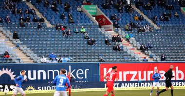General view during the match between Hansa Rostock and Hallescher FC as fans are allowed to return to the stadium following the outbreak of the coronavirus disease (COVID-19), Rostock, Germany, March 20, 2021. (Reuters Photo)