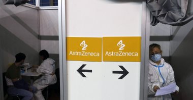 A man receives a COVID-19 vaccine at a vaccination center in Belgrade, Serbia, March 21, 2021. (AP Photo)