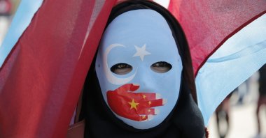 An ethnic Uyghur person is seen during a protest against China near the Chinese Consulate, Istanbul, Turkey, Dec. 15, 2019. (Shutterstock Photo)