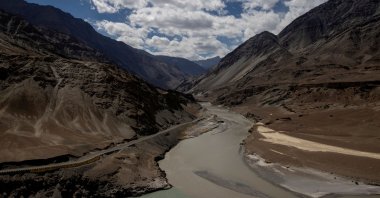 A highway being built by the Border Roads Organisation (BRO) passes by the confluence of the Indus and Zanskhar rivers in the Ladakh region, India, Sept. 17, 2020. (Reuters)