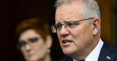 Australian Prime Minister Scott Morrison speaks to the media during a press conference at Parliament House, Canberra, Australia, March 17, 2021. (AP Photo)