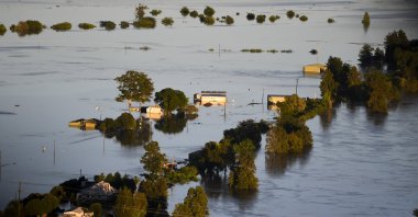 Flood-affected areas are seen from a helicopter in the Windsor and Pitt Town areas along the Hawkesbury River near Sydney, Australia, March 24, 2021. (EPA Photo)