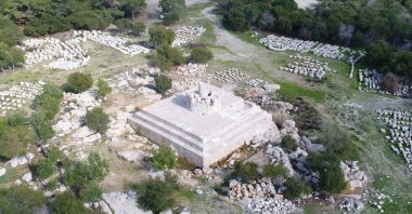 The ruins of the historical lighthouse at the ancient city of Patara can be seen in modern-day Antalya, southern Turkey, March 24, 2021. (DHA Photo)