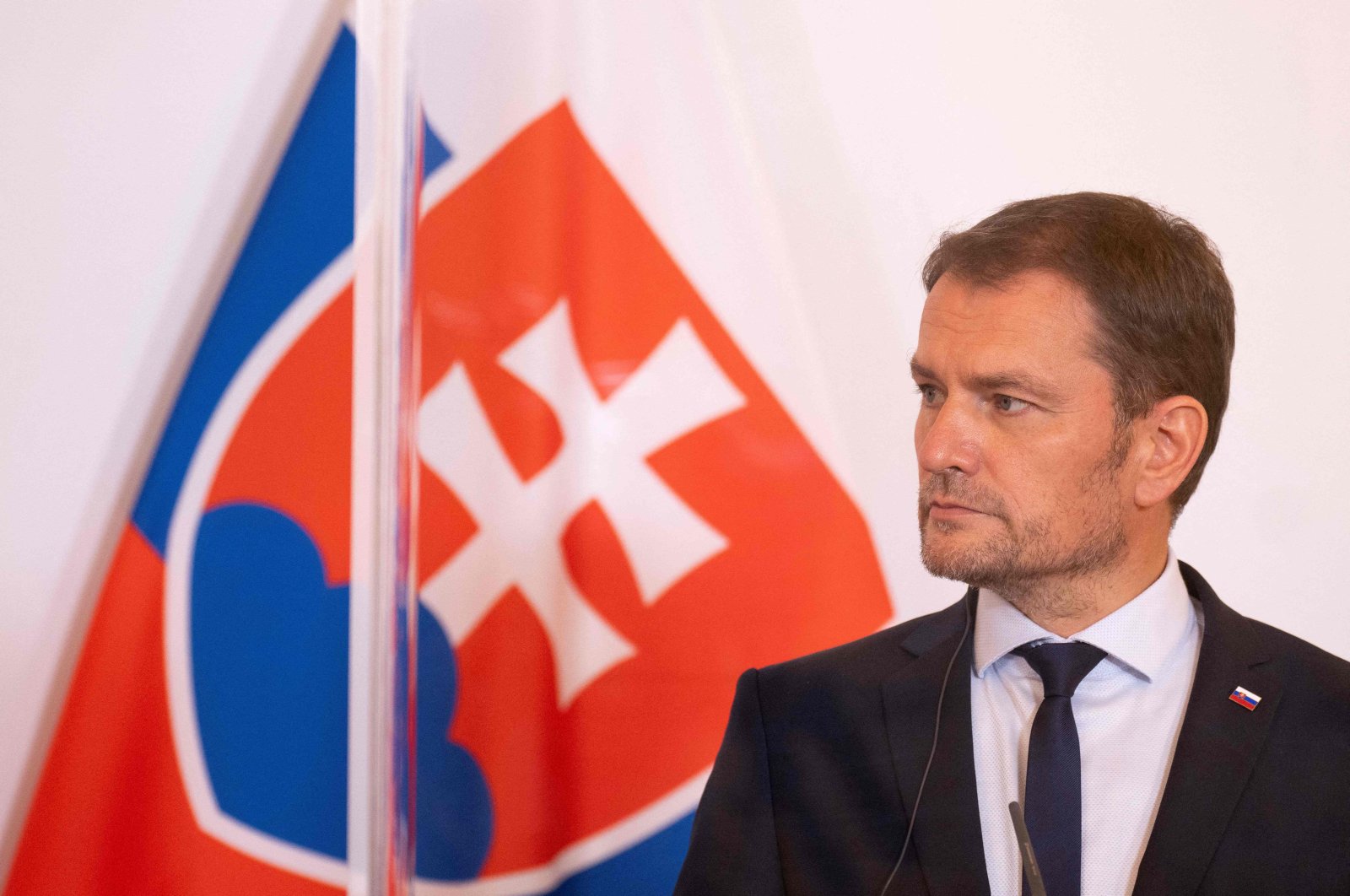 Slovak Prime Minister Igor Matovic attends a press conference with the Czech prime minister and Austrian chancellor during the Slavkov-3 summit at the Austrian Chancellery in Vienna, Austria, Sep. 9, 2020. (AFP)